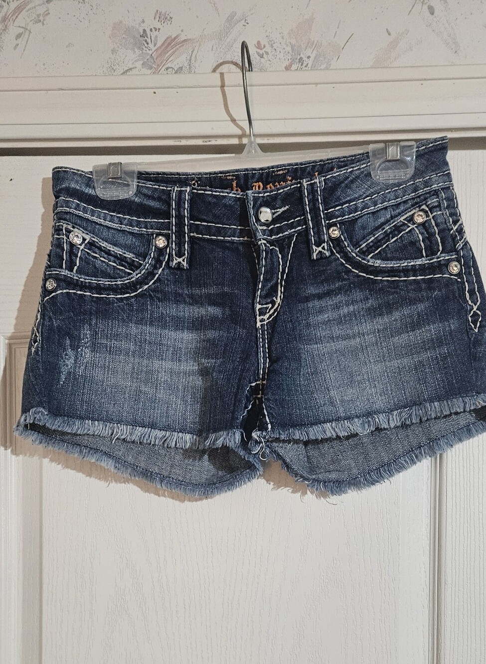 Rock Revival Dark Blue Denim Cutoff Shorts with Frayed Hem